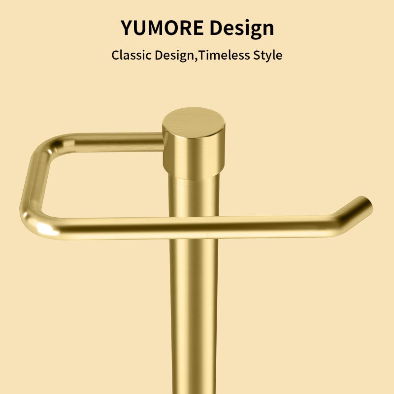 YUMORE Hand Towel Holder Stand Countertop Towel Rack Free Standing Towel Bar Hanger for Bathroom Kitchen (Gold) - Image 4