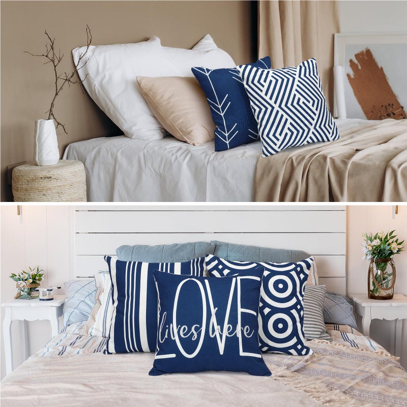 Flutesan 12 Pcs Decorative Throw Pillow Cover 18 x 18 Inch Modern Sofa Pillow case Geometric Floral Linen Square Cushion Covers for Home Living Room Bedroom Couch Chair(Blue) - Image 5