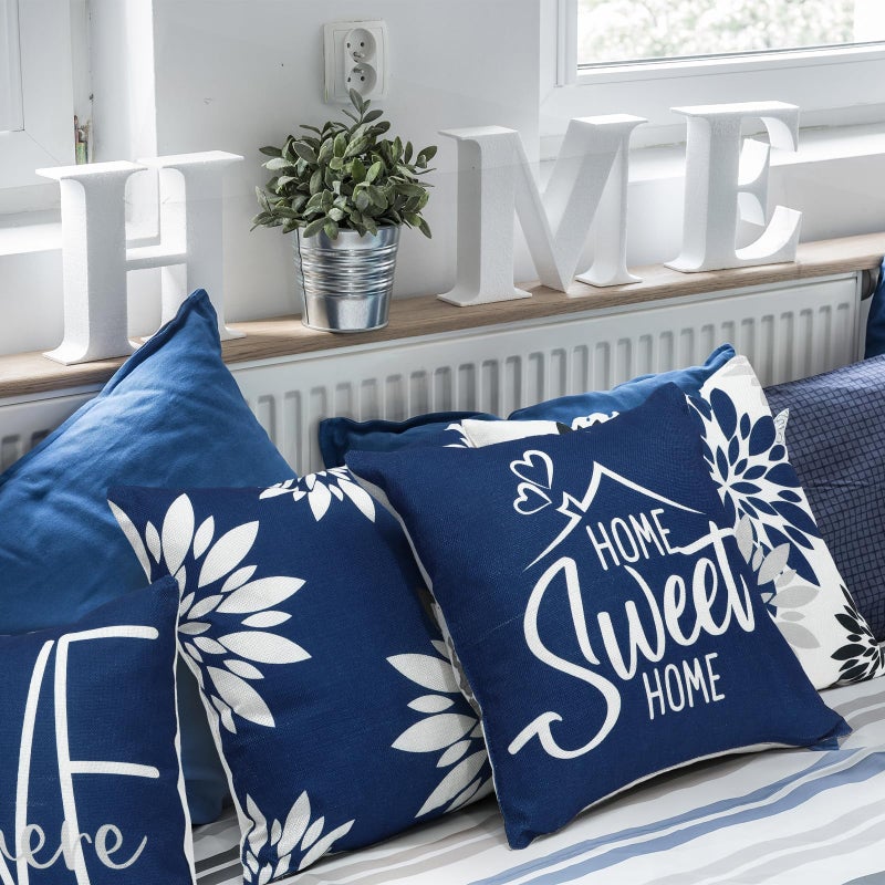 Flutesan 12 Pcs Decorative Throw Pillow Cover 18 x 18 Inch Modern Sofa Pillow case Geometric Floral Linen Square Cushion Covers for Home Living Room Bedroom Couch Chair(Blue) - Image 3