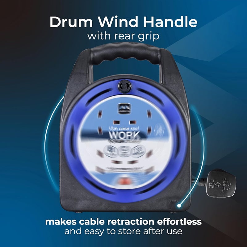 MASTERPLUG HST1513/4BL Four Socket Open Cable Reel Extension Lead with Handle, 15 Metres, Black/Blue - Image 2