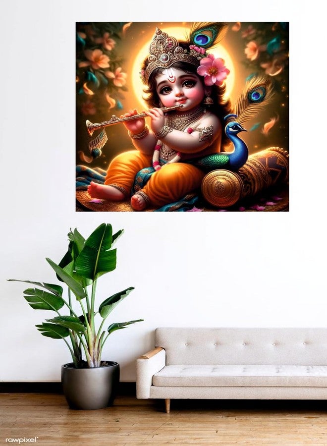 Decals Creation ملصق حائط من الفينيل بتصميم بيبي كريشنا فولتي بيكوكوك، مناسب لغرفة المعيشة، غرفة الأطفال، غرفة الصلاة (المقاس: 46 سم × 46 سم)، متعدد الألوان - Image 3