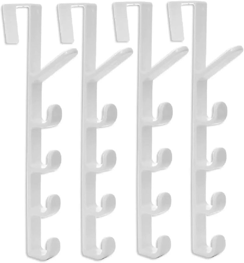 4 قطع من رف تعليق المعاطف الأبيض فوق الباب مقاس 27 × 4.5 سم للتخزين في خزانة الملابس - Image 1