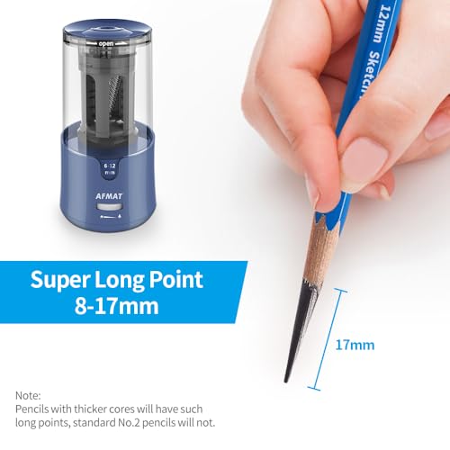 AFMAT Electric Long Point Pencil Sharpener for Artist, Auto Stop & Fast Sharpening, 8-17mm Super Long Point, Artist Pencil Sharpener Plug in for φ6-12mm Charcoal/Drawing/Sketching/Colored Pencils - Image 2