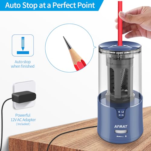 AFMAT Electric Long Point Pencil Sharpener for Artist, Auto Stop & Fast Sharpening, 8-17mm Super Long Point, Artist Pencil Sharpener Plug in for φ6-12mm Charcoal/Drawing/Sketching/Colored Pencils - Image 5