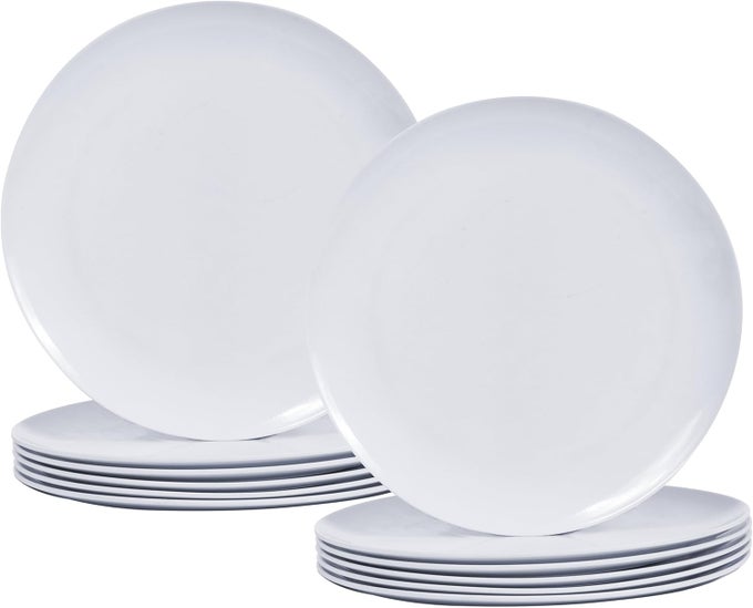 WHITE MELAMINE DINNER PLATES12PCS DISHES SET10INCH LIGHTWEIGHT ROUND PLATESSCRATCH RESISTANT UNBREAKABLE SERVING DISHESWHITE