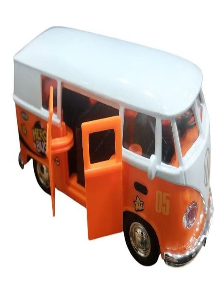 فولكس فاجن باص مصغر نموذج سيارة ميني باص معدن/بلاستيك، أبواب تفتح (برتقالي) - Image 2