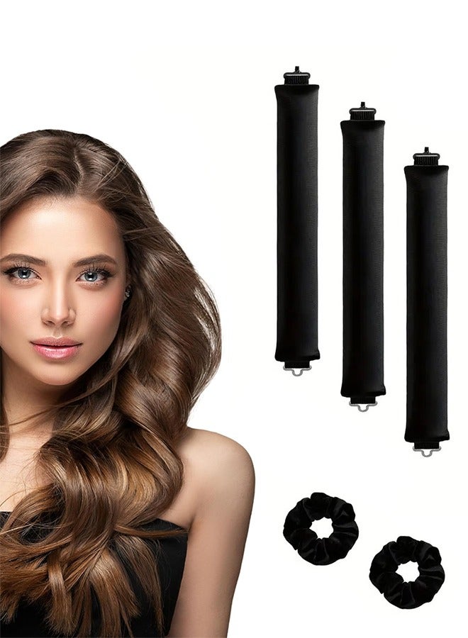GIFT Velvet Overnight Curls Heatless Hair Curler No Heat Satin Heatless Curling Rods Foam Sponge Hair Rollers for Short Long Hair to Sleep in Care Styling Tools - Black - Image 1