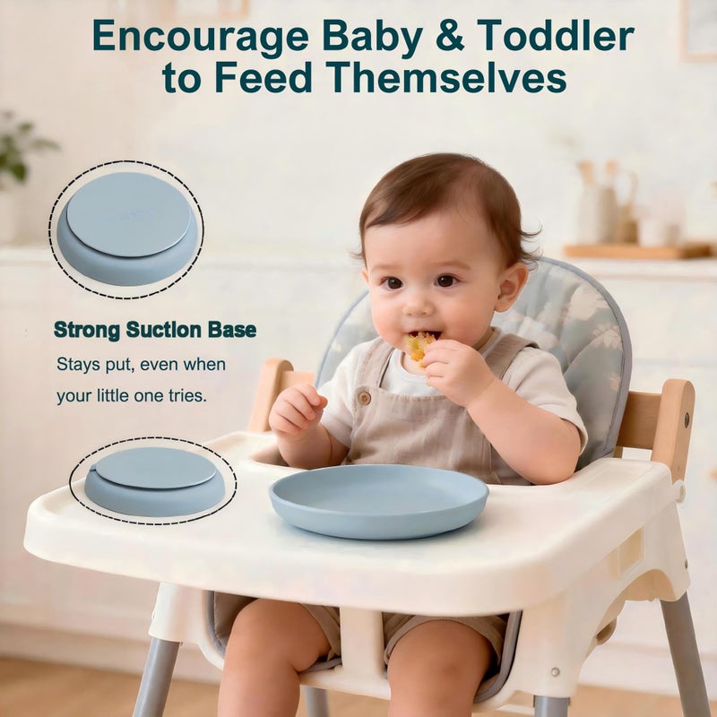 Qyeejong Classic Toddler Plates with Suction 2 Pcs, BPA Free Silicone Baby Suction Plates, Stick Dinner Dishes for Baby Toddler Kids, Dishwasher Safe, Stackable - Image 3