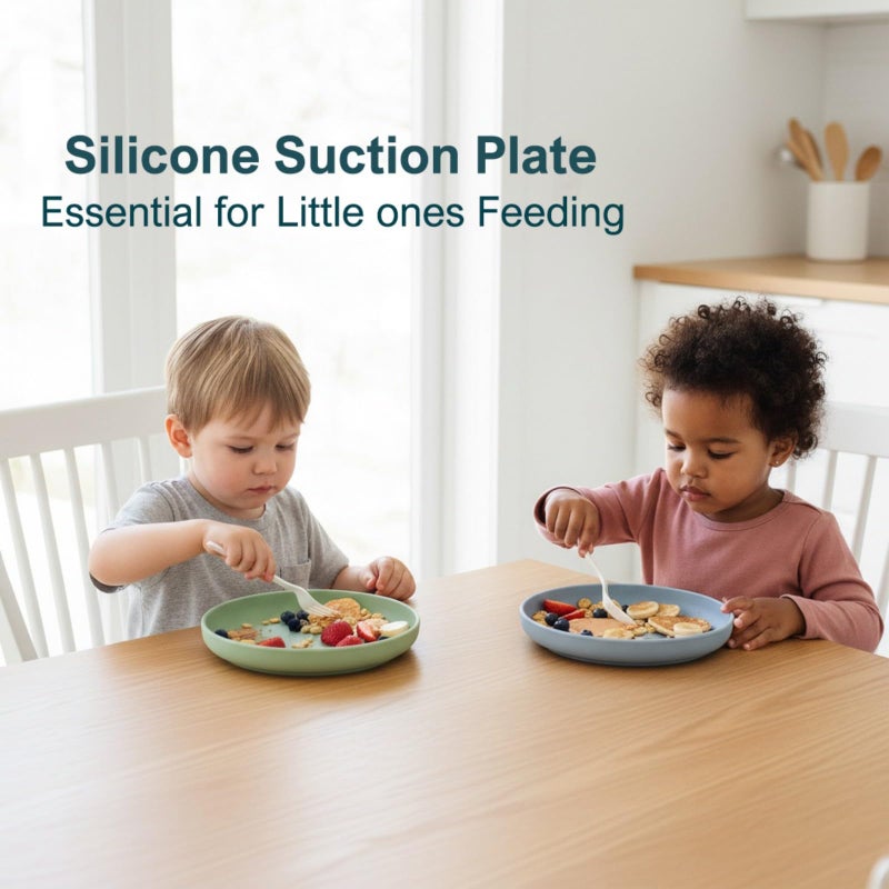 Qyeejong Classic Toddler Plates with Suction 2 Pcs, BPA Free Silicone Baby Suction Plates, Stick Dinner Dishes for Baby Toddler Kids, Dishwasher Safe, Stackable - Image 2