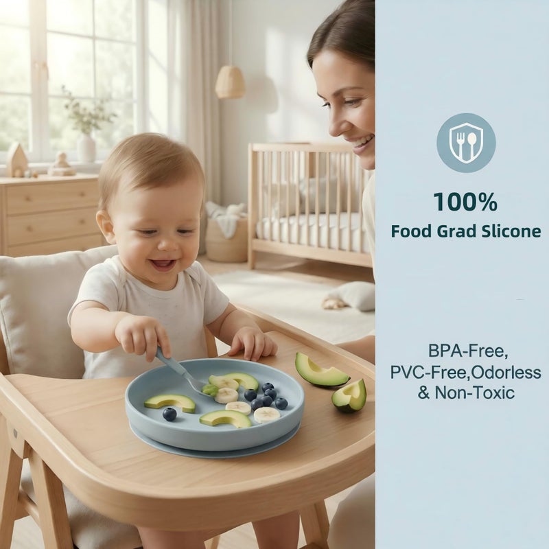Qyeejong Classic Toddler Plates with Suction 2 Pcs, BPA Free Silicone Baby Suction Plates, Stick Dinner Dishes for Baby Toddler Kids, Dishwasher Safe, Stackable - Image 4