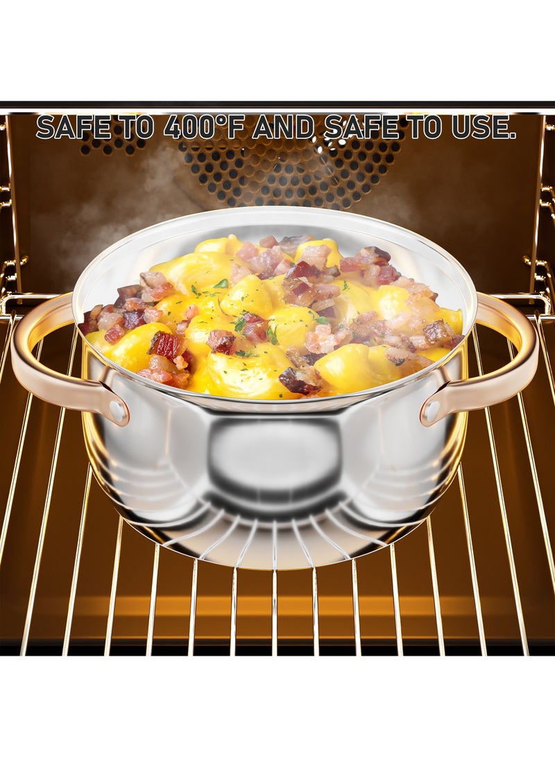 قدر حساء من الفولاذ المقاوم للصدأ، قدر طهي مع غطاء للحساء والمعكرونة والخضروات، أواني طهي حثية لجميع المواقد، قدر شديد التحمل بمقبض مزدوج، آمن للاستخدام في غسالة الأطباق (1.9 لتر) - Image 4