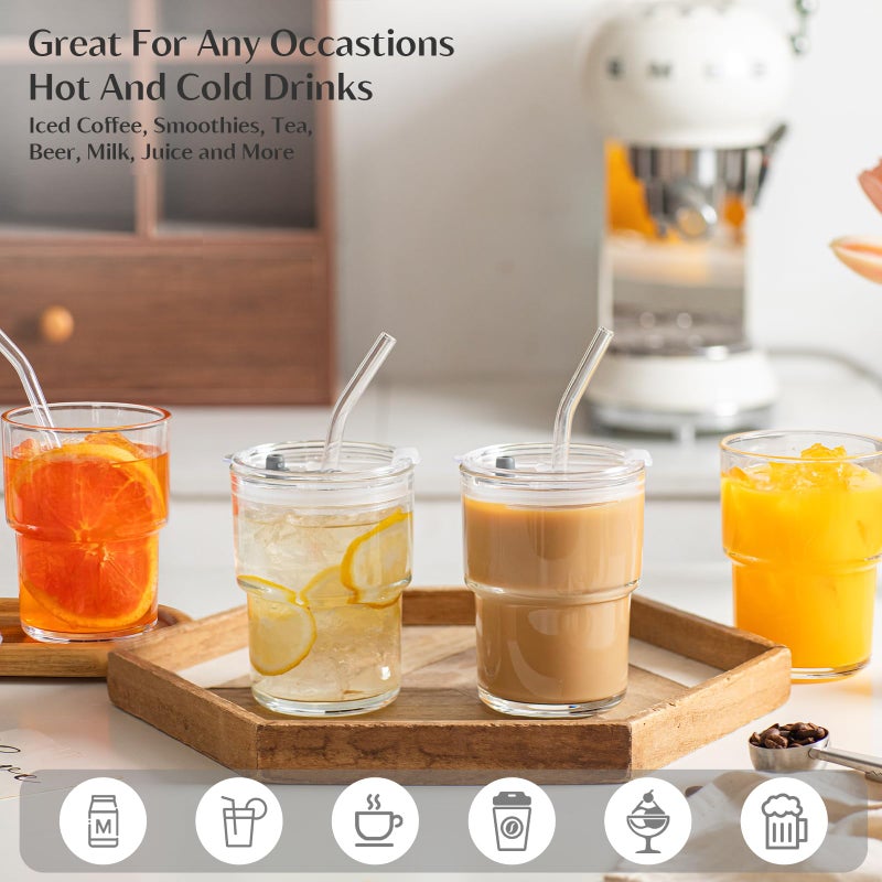 INSETLAN 13oz Portable Glass Tumblers Set of 2, Thick Wall Glass Cups with Lid and Glass Straw, On-the-Go Coffee Cups for Iced Coffee, Tea, Milk, Hot & Cold Drinks, Travel & Daily Use - Image 5