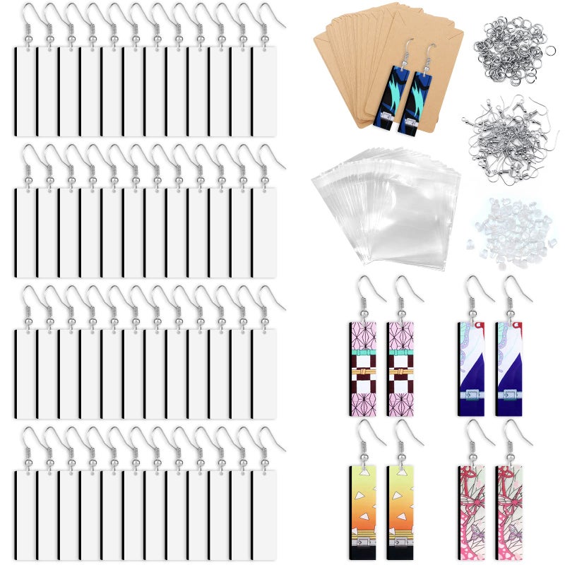 ZOCONE 380 Pcs Sublimation Earrings Blank Bulk Sublimation Printing Earrings Unfinished Rectangular Heat Transfer Earring Pendant with Earring Hooks Cardboard Bags for Women DIY Rectangular