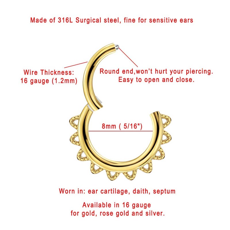 FANSING 16g Septum Rings for Women Gold Septum Jewelry 16 Gauge 8mm Daith Piercing Jewelry Surgical Steel Hoop - Image 2