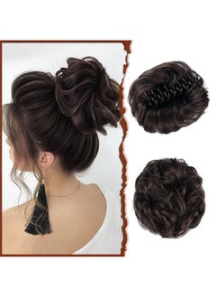 Claw Clip Messy Bun Hair Piece Wavy Curly Hair Bun Clip in Claw Chignon Ponytail Hairpieces Synthetic Tousled Updo Hair Extensions Scrunchie Hairpiece for Women, Medium Brown