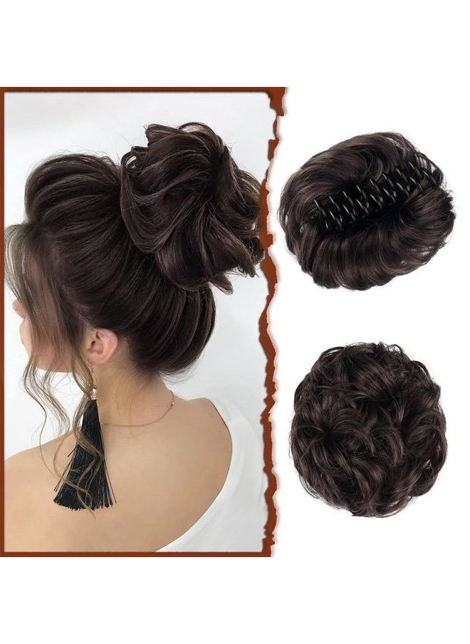 SOFEIYAN - Claw Clip Messy Bun Hair Piece Wavy Curly Hair Bun Clip in Claw Chignon Ponytail Hairpieces Synthetic Tousled Updo Hair Extensions Scrunchie Hairpiece for Women, Medium Brown - Image 1