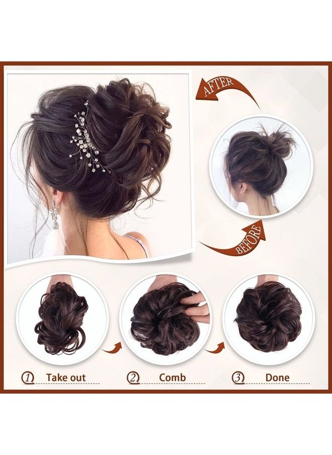 SOFEIYAN - Claw Clip Messy Bun Hair Piece Wavy Curly Hair Bun Clip in Claw Chignon Ponytail Hairpieces Synthetic Tousled Updo Hair Extensions Scrunchie Hairpiece for Women, Medium Brown - Image 1