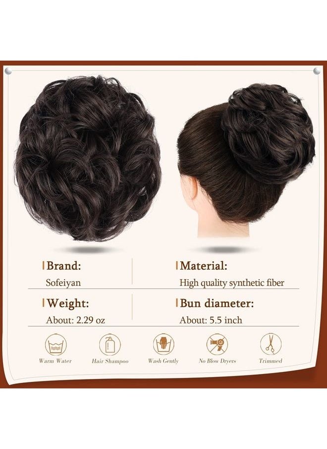 SOFEIYAN - Claw Clip Messy Bun Hair Piece Wavy Curly Hair Bun Clip in Claw Chignon Ponytail Hairpieces Synthetic Tousled Updo Hair Extensions Scrunchie Hairpiece for Women, Medium Brown - Image 1