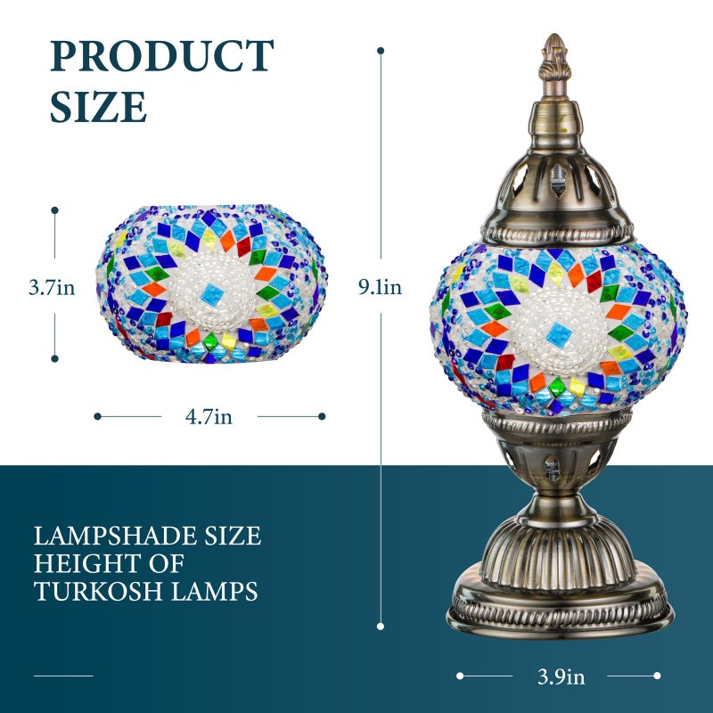Marrakech Turkish Table Lamp with Bronze Baseï¼ŒHandmade Blue Moroccan Tiffany Style Mosaic Glass Night Stand Light Fixture Including LED Bulb for Living Room Bedroom Decor (Blue) - Image 3