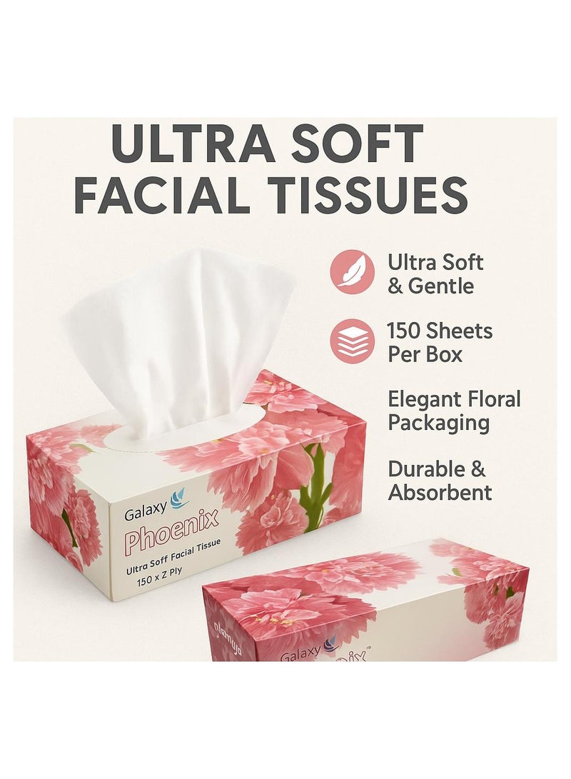 Galaxy مناديل وجه جالاكسي فينيكس 2 طبقة × 5 علب مناديل ناعمة 150 ورقة | فائقة النعومة، مضادة للحساسية، 21x22 سم | قوية، لطيفة، خالية من العطور، مثالية للمنزل، المكتب والسفر - Image 3