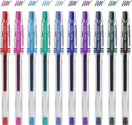Dong-A Ultra Fine Point 0.3mm Ink pen Assorted 10 Colors Gel Pens Thin line and Smooth touches Gel Ink Rolling ball pens, Multicolor, 10 Count (Pack of 1) - Image 1