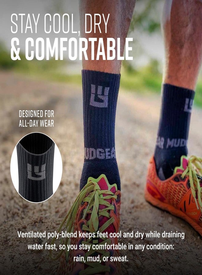 MudGear Crew Length Trail Running Socks, Quick-Drying Mid-Calf Socks with Arch Support, Sweat-Resistant, Breathable Athletic Socks for Running, Hiking, Cycling, and Outdoor Adventures, Large, Black/Gray - Image 5