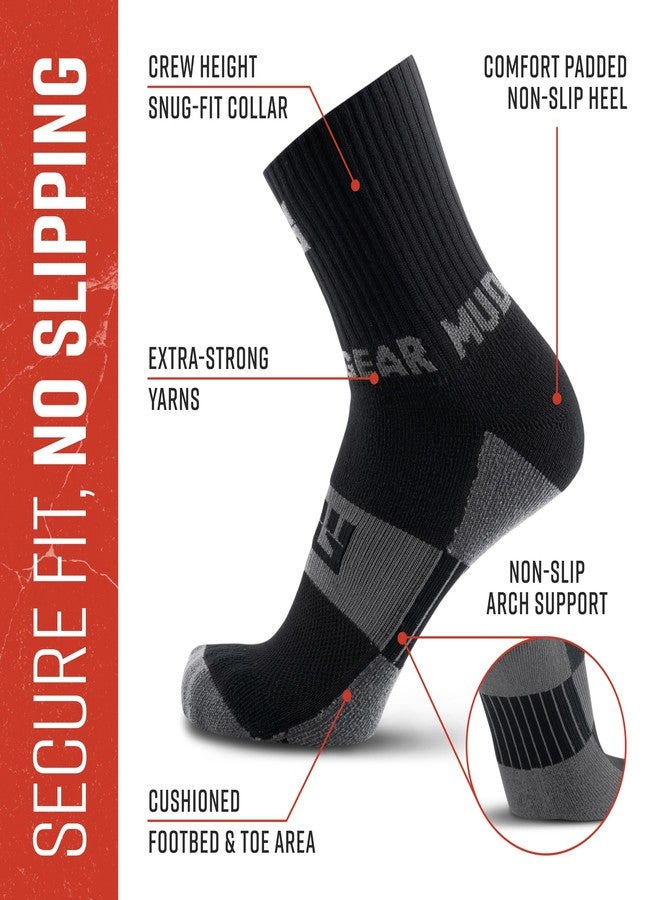 MudGear Crew Length Trail Running Socks, Quick-Drying Mid-Calf Socks with Arch Support, Sweat-Resistant, Breathable Athletic Socks for Running, Hiking, Cycling, and Outdoor Adventures, Large, Black/Gray - Image 4