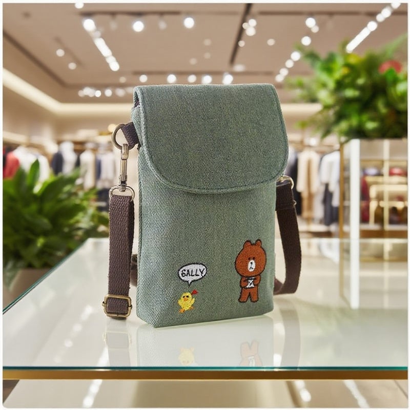 Canvas Crossbody Women'S Bag Distinctive Creative Cartoon Hand Carrying Crossbody Dual-Purpose Fabric Large Screen Mobile Phone Bag - Image 1