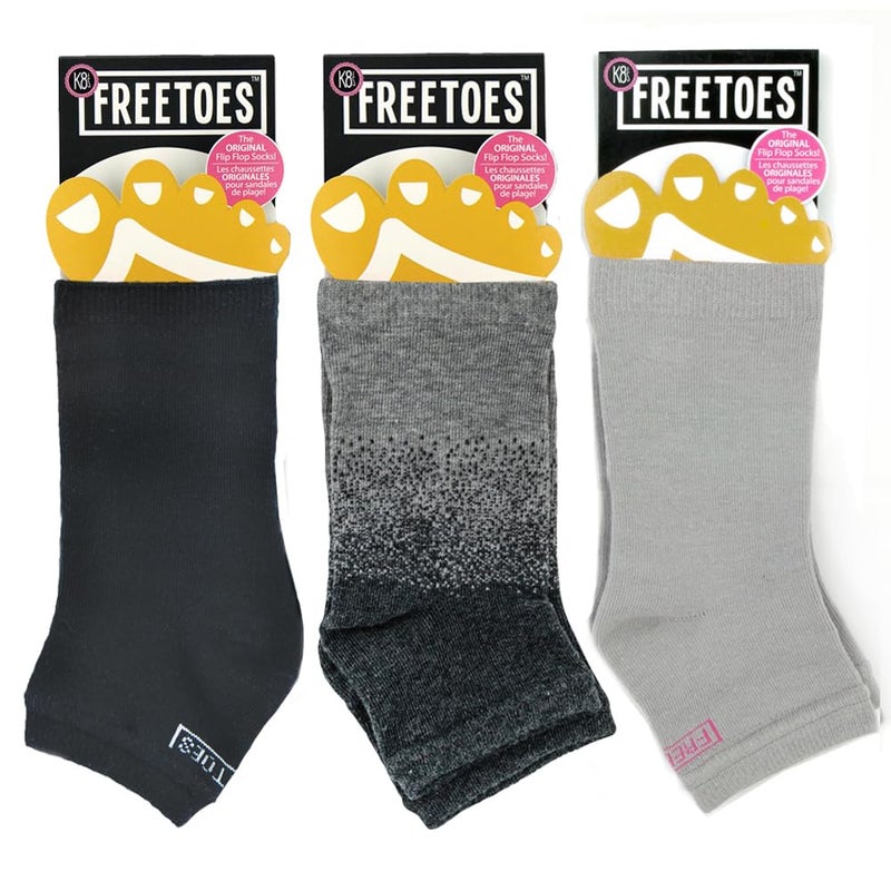 Freetoes Toeless Socks- 3 pairs. 2-Black, 1 Two Tone - Image 4