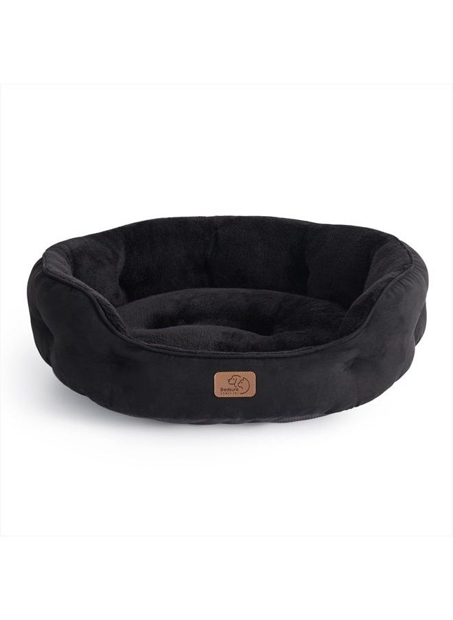 Bedsure Dog Beds for Small Dogs - Round Cat Beds for Indoor Cats, Washable Pet Bed for Puppy and Kitten with Slip-Resistant Bottom, 20 Inches, Black  - Image 1