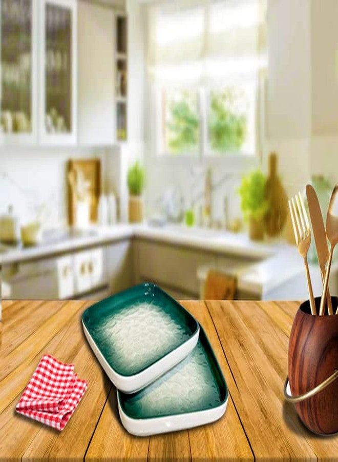 Lemon Tree Ceramic Plates for Dinner Serving Set for Kitchen (Set of 2,Color:-Green) - Image 2