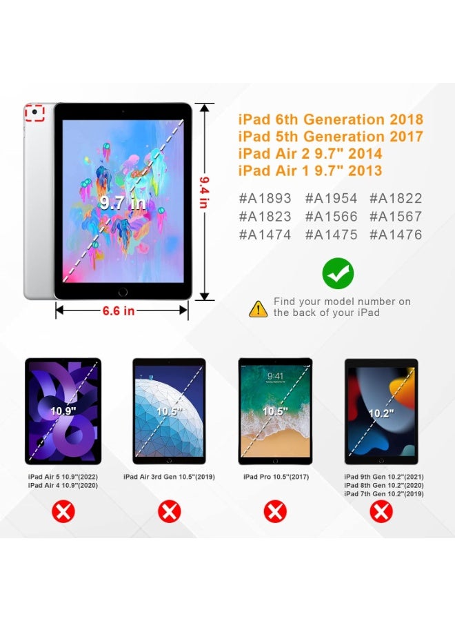 iPad 6th Generation Cover 2018 Hybrid Case with Pencil Holder Compatible with iPad 5th Gen 2017/ iPad Air 2/ iPad Air 9.7" - Shockproof Protective Case with Clear Hard Back Case - Image 2