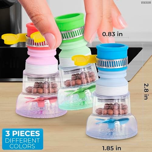 VIKROM 3 Pcs Faucet Filter Set - Water Faucet Extenders 360 Rotating, Adjustable Water Purifier for Sink (0.83 x 2.6 x 1.85), Easy to Install and Store, Reduce Water Waste, Good for Kitchen and Bathroom - Image 2