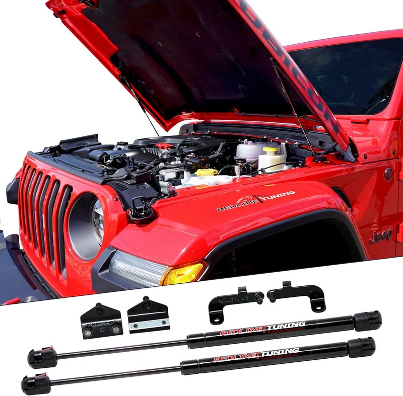 Redline Tuning 21-20003-02 Hood QuickLIFT Plus Compatible with Jeep Wrangler JL 2018+ & Compatible with Jeep Gladiator JT 2020+ (Bolt-in System - All Black Components) - Image 1