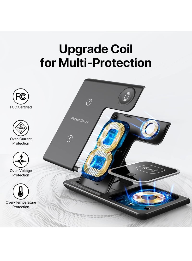 MIGOFAST Wireless Charger, 3 in 1 Wireless Charging Station, Fast Charger Stand for iPhone 14/13/12/11/Pro/Max/XS/XR/X/8/Plus, for Apple Watch 7/6/5/4/3/2/SE  for AirPods 3/2/Pro(Black - Image 2