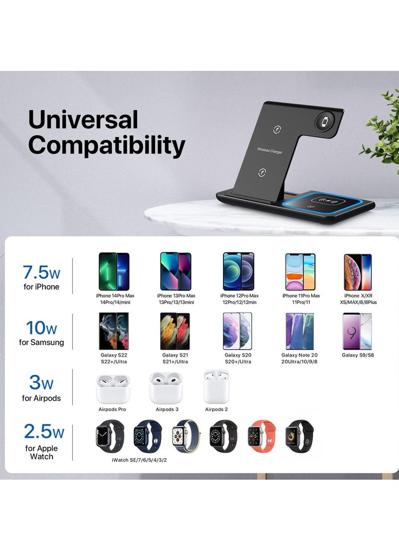 MIGOFAST Wireless Charger, 3 in 1 Wireless Charging Station, Fast Charger Stand for iPhone 14/13/12/11/Pro/Max/XS/XR/X/8/Plus, for Apple Watch 7/6/5/4/3/2/SE  for AirPods 3/2/Pro(Black - Image 3