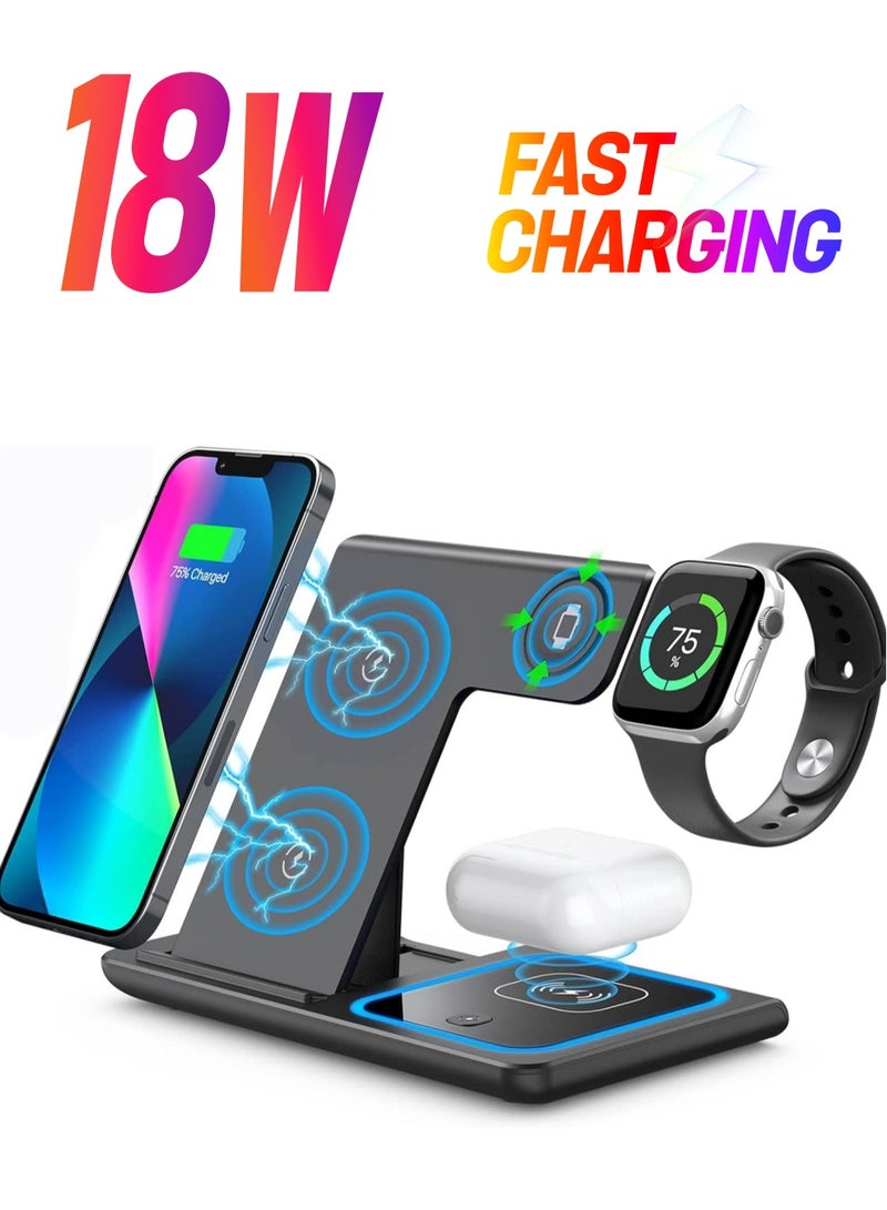 MIGOFAST Wireless Charger, 3 in 1 Wireless Charging Station, Fast Charger Stand for iPhone 14/13/12/11/Pro/Max/XS/XR/X/8/Plus, for Apple Watch 7/6/5/4/3/2/SE  for AirPods 3/2/Pro(Black - Image 1