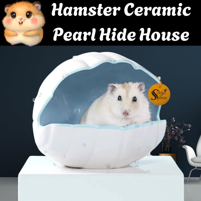 Sage Square Pearl Shaped Ceramic Hamster House – Cozy Hideaway for Small Pets | Summer Cooling Nest for Hamsters, Gerbil, Small Animals | Decorative, Non-Toxic, Durable Pet Hideout for Cage Enrichment - Image 2