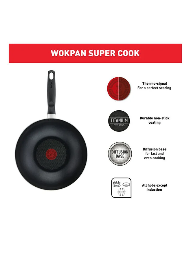 Tefal Tefal G6 Super Cook Wokpan 28 + Lid Non Stick With Thermo Signal Black