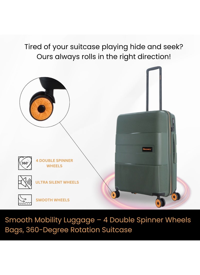 Discovery - Discovery Trails Check-In Large PP Hardside Luggage Khaki, Durable Expandable Unbreakable Double Zip Lightweight Travel Bag 4 Double Wheel TSA Lock 30 Inch Suitcase Trolley Bag. - Image 1