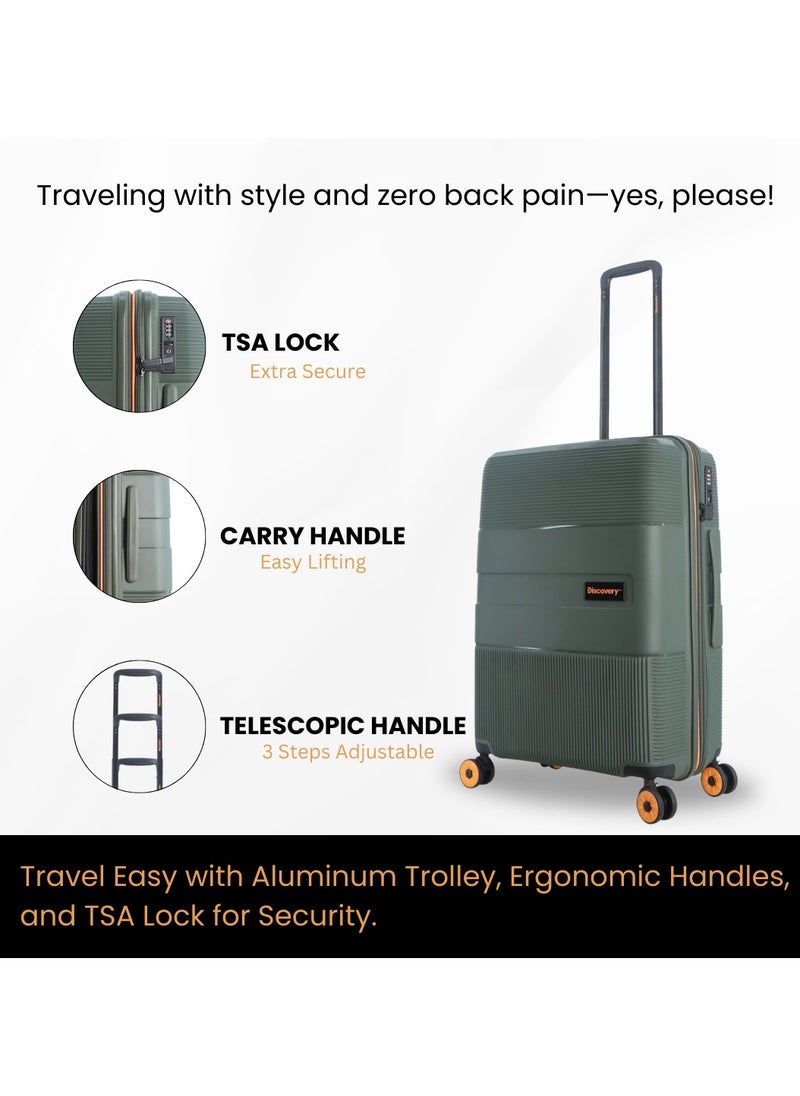 Discovery - Discovery Trails Check-In Large PP Hardside Luggage Khaki, Durable Expandable Unbreakable Double Zip Lightweight Travel Bag 4 Double Wheel TSA Lock 30 Inch Suitcase Trolley Bag. - Image 1