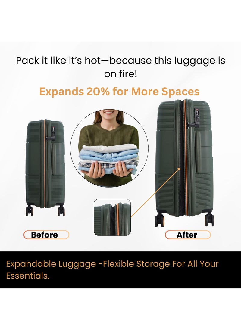 Discovery - Discovery Trails Check-In Large PP Hardside Luggage Khaki, Durable Expandable Unbreakable Double Zip Lightweight Travel Bag 4 Double Wheel TSA Lock 30 Inch Suitcase Trolley Bag. - Image 1