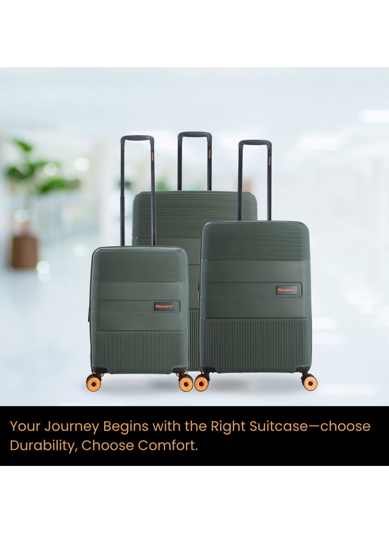 Discovery - Discovery Trails Check-In Large PP Hardside Luggage Khaki, Durable Expandable Unbreakable Double Zip Lightweight Travel Bag 4 Double Wheel TSA Lock 30 Inch Suitcase Trolley Bag. - Image 1