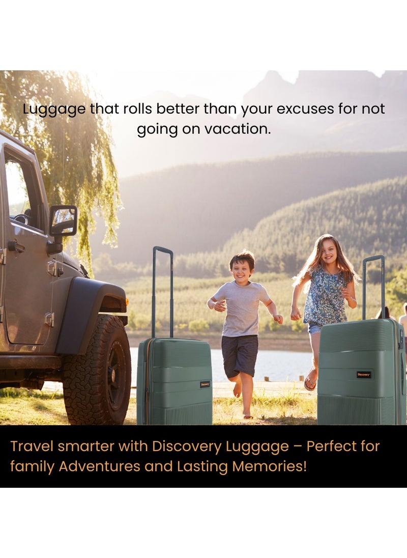 Discovery - Discovery Trails Check-In Large PP Hardside Luggage Khaki, Durable Expandable Unbreakable Double Zip Lightweight Travel Bag 4 Double Wheel TSA Lock 30 Inch Suitcase Trolley Bag. - Image 1