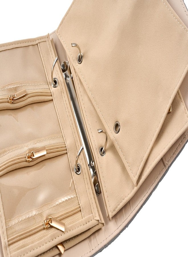 SEVENBEES PU Leather Travel Jewelry Binder Organizer - Jewelry Boxes Case Ring Binder Storage Book with Zipper Velvet Pouches Bags for Women Gifts - Grey - Image 4