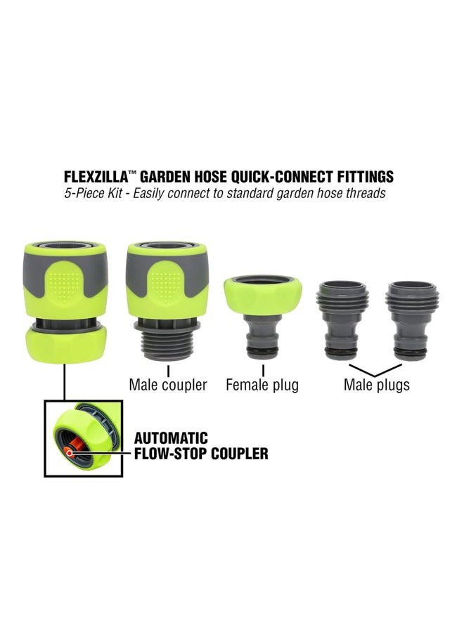Flexzilla HFZGAK14 Garden Hose Quick-Connect Fittings, 5-Piece Coupler & Plug Kit, ZillaGreen - Image 2