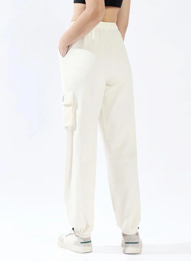 HIGH STAR Women's Off White 100% Cotton Solid Pattern Full Length Casual Jogger Track Pant