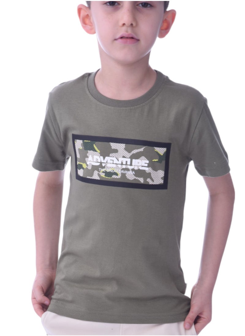 victor and jane Kids Boys 2-piece Set - T-Shirts & Shorts -Olive and Cream (100% Cotton)  - Image 3