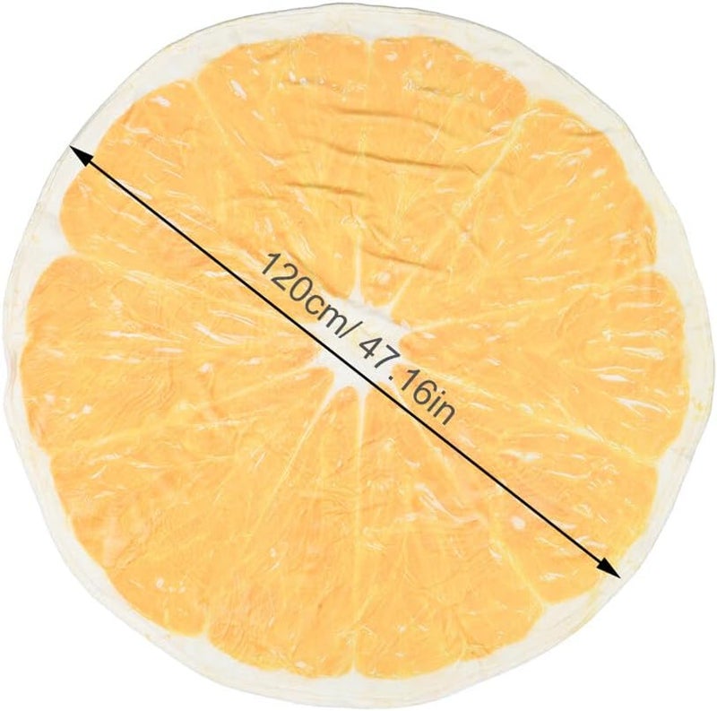 CHILDWEET Orange Coral Fleece Throw Blanket 120cm Round Fruit Print Soft Warm Sofa Couch Blanket for Bed Picnic Use - Image 2
