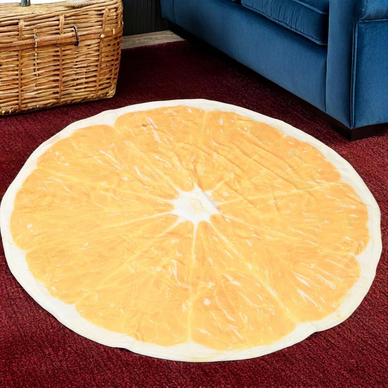 CHILDWEET Orange Coral Fleece Throw Blanket 120cm Round Fruit Print Soft Warm Sofa Couch Blanket for Bed Picnic Use - Image 5